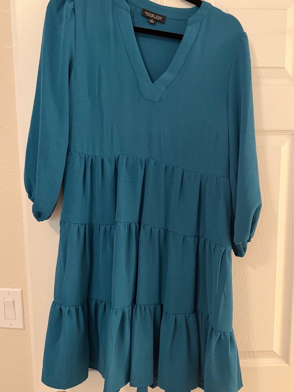 Rachel Zoe Teal Tiered V-Neck Dress